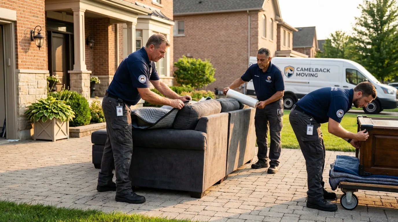 Large estate moving crew wrapping furniture in Coon Rapids, IA