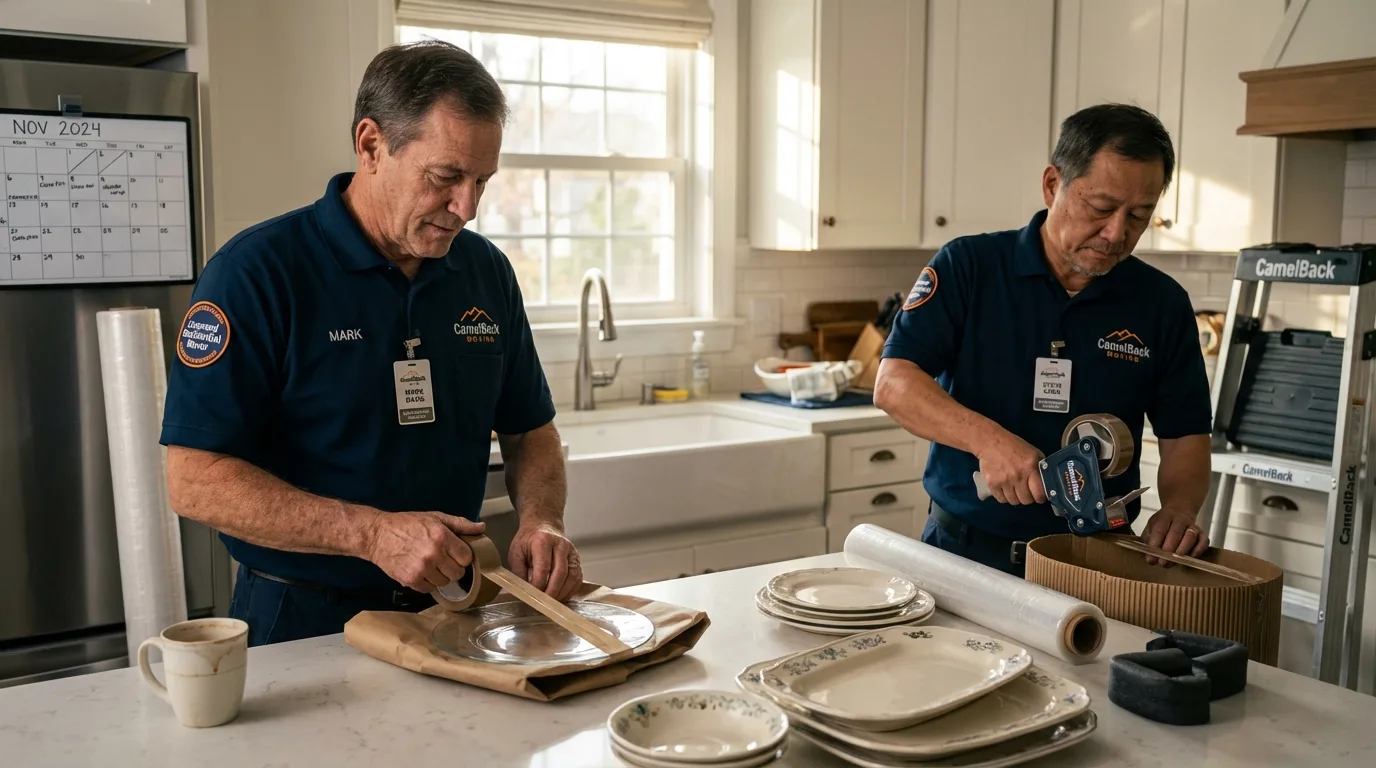 Professional crew packing kitchen dishware in Coon Rapids, IA